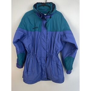 Columbia Womens Jacket Sz Med Tiel/ Blue Exc Cond Zip In Collar Hood Vintage Euc